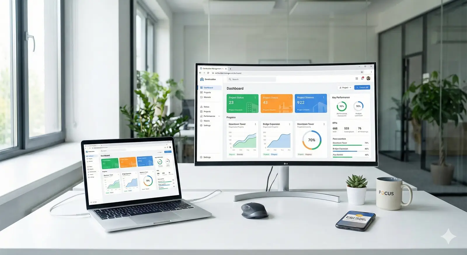 Clean Arkan dashboard showing unified project management view
