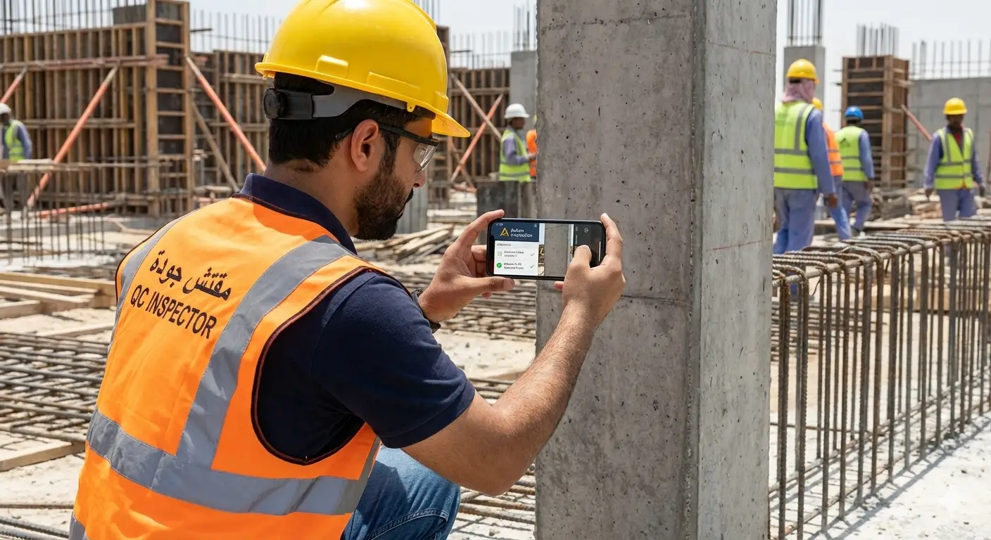 Mobile inspection workflow showing checklist and photo capture