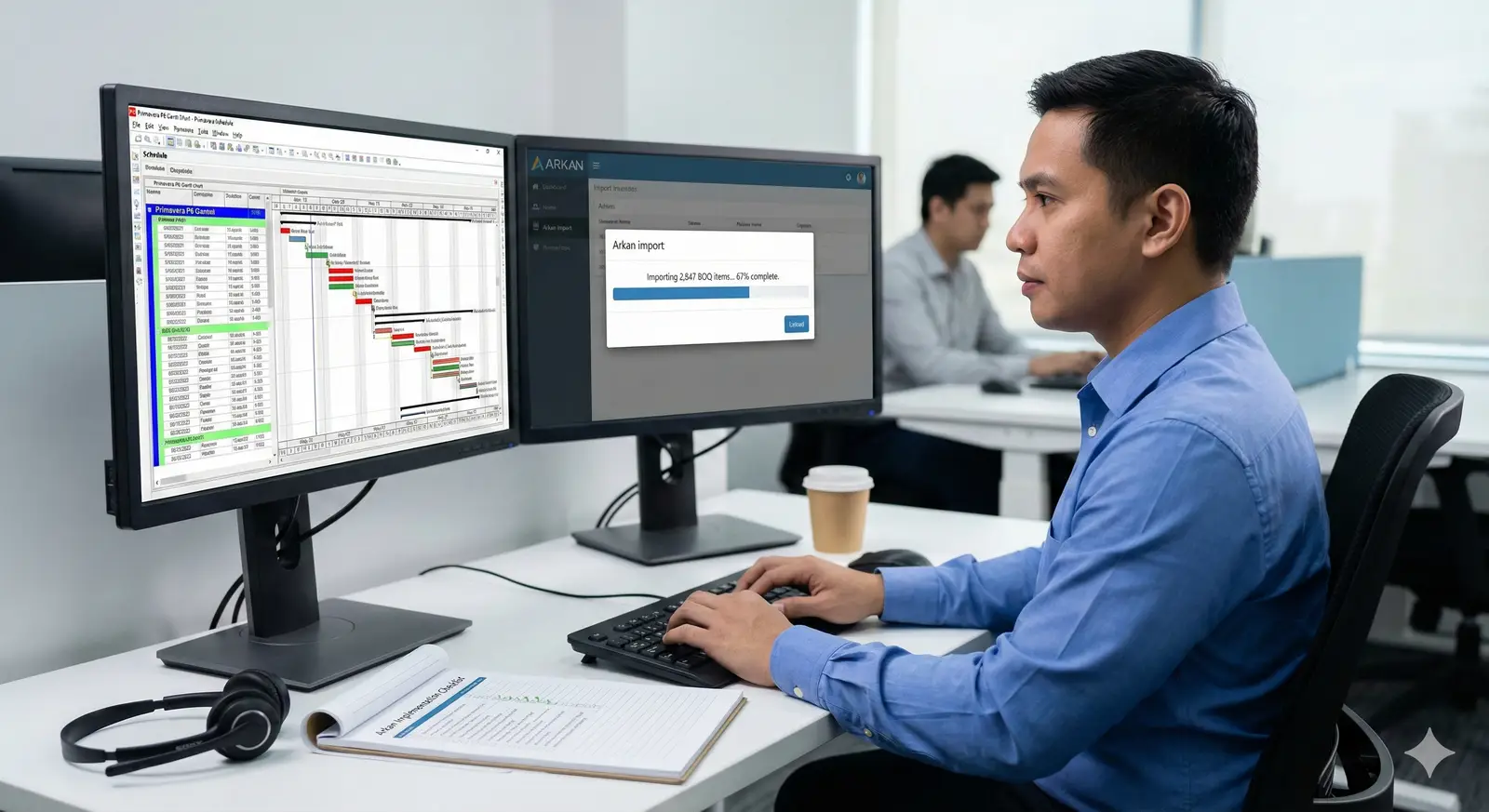 Data import process showing P6 schedules and BOQs being migrated