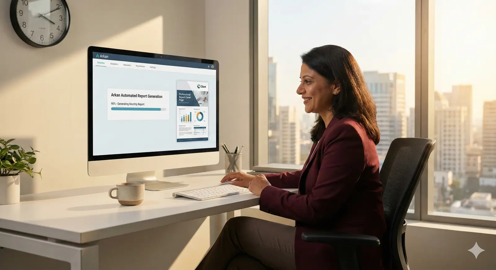 One-click client report generation with branded templates
