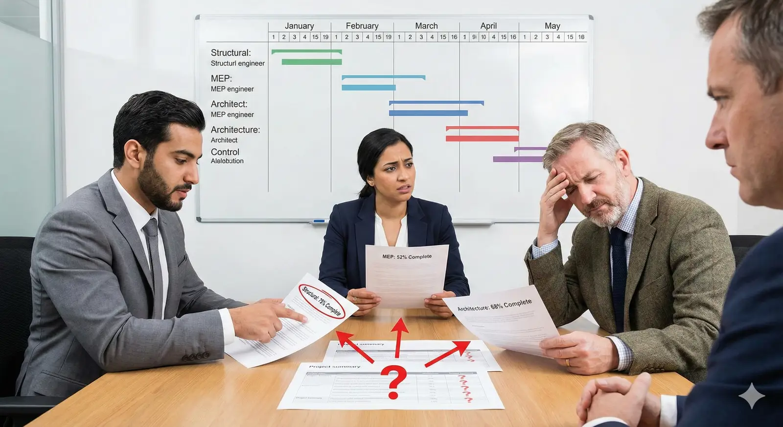 Conflicting progress reports from structural, MEP, and architecture teams
