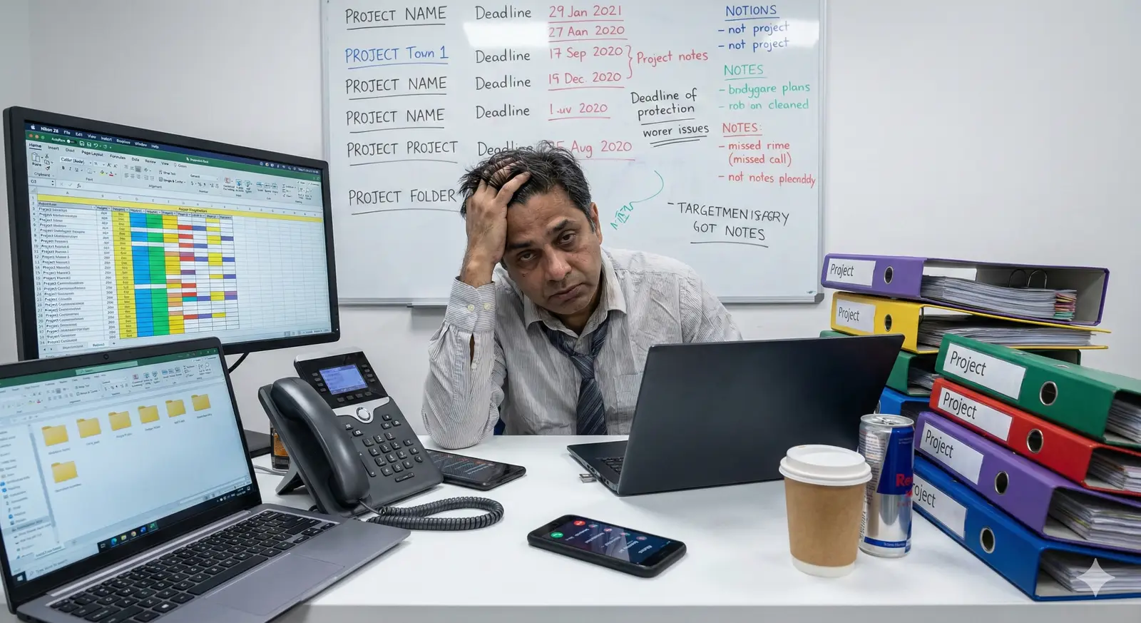 Overwhelmed consultant managing 15 projects across multiple clients