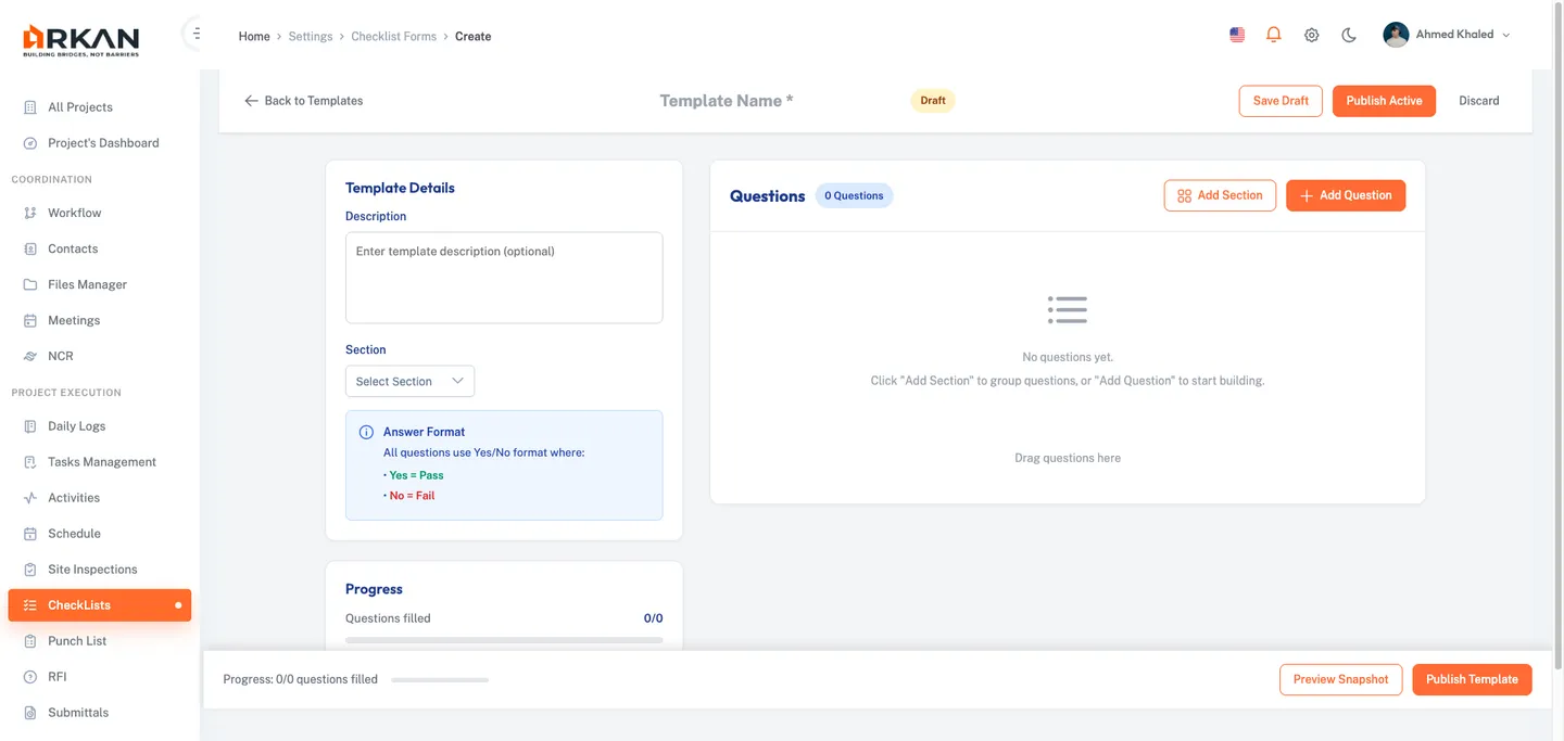 Create Checklist Form dialog