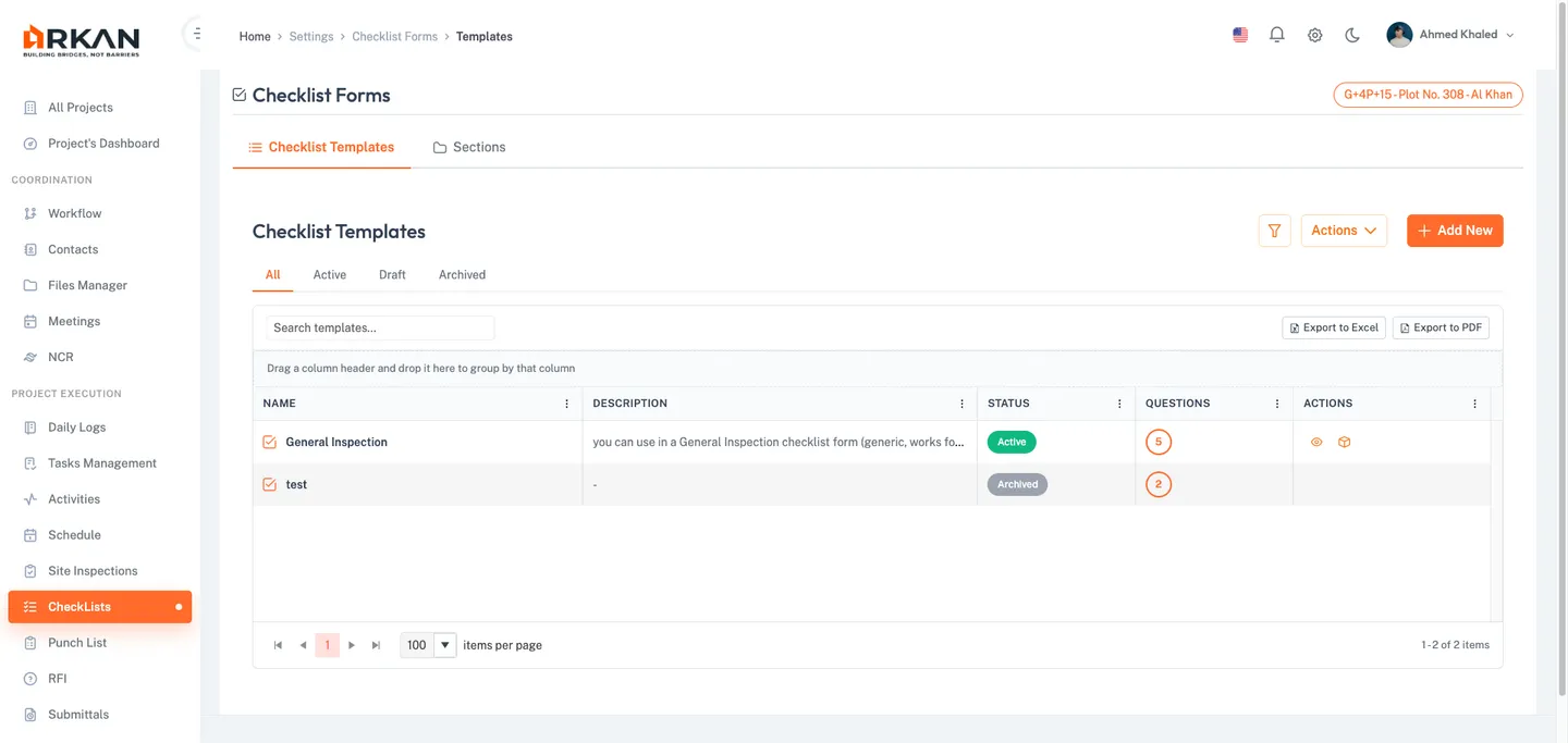 Activity Checklist Forms list