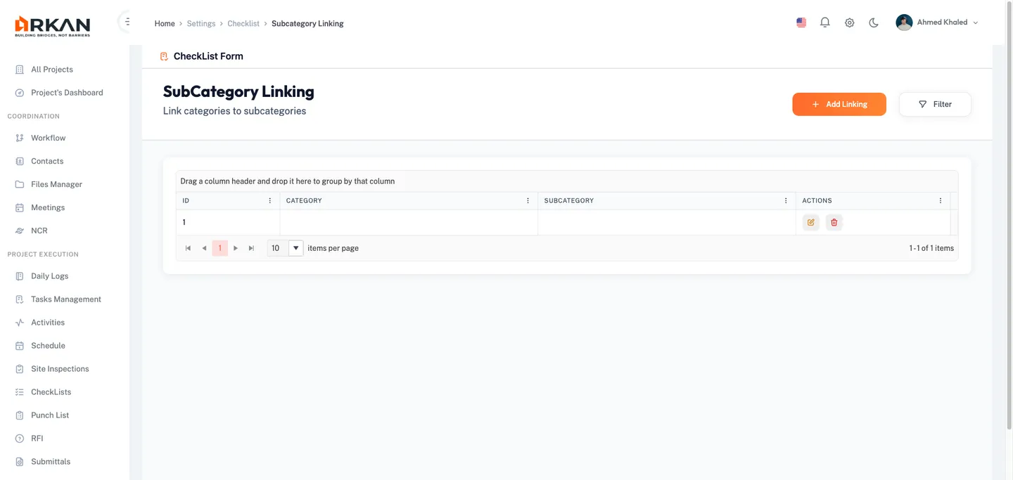 SubCategory Linking page