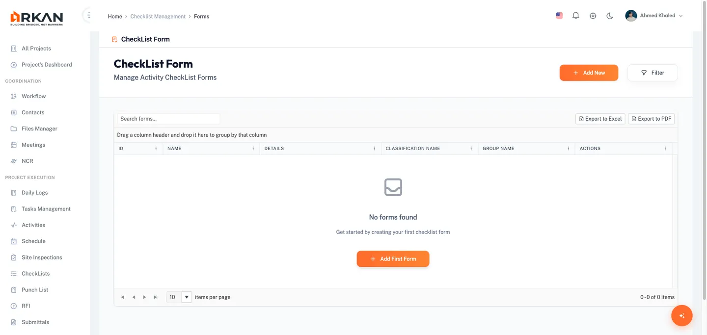 Checklists module layout