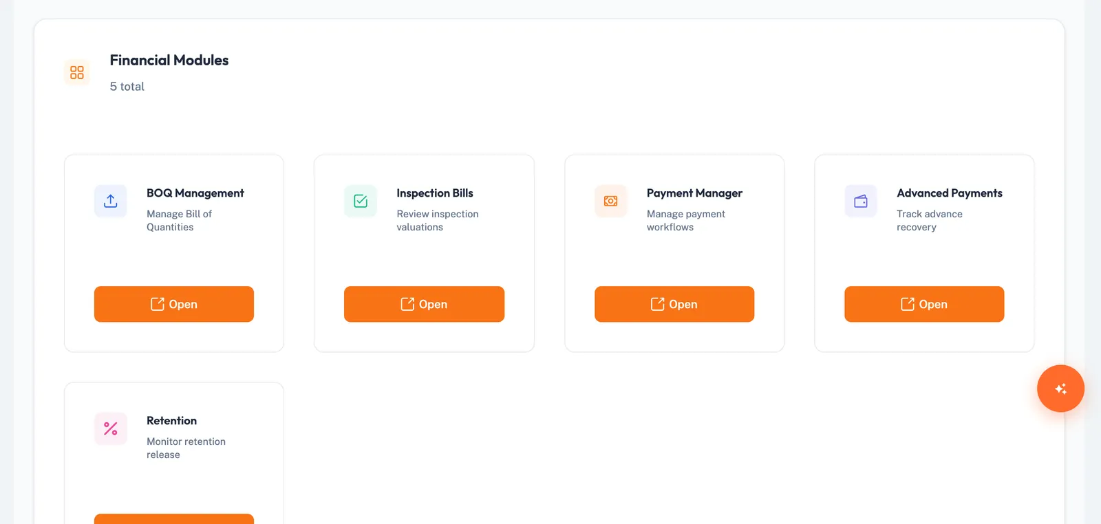 Finance modules navigation