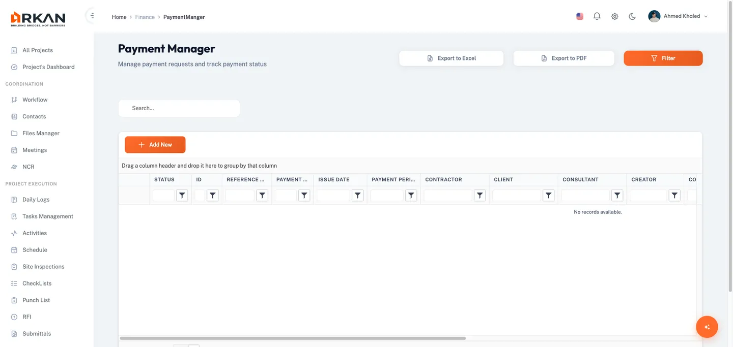Payment request BOQ selection