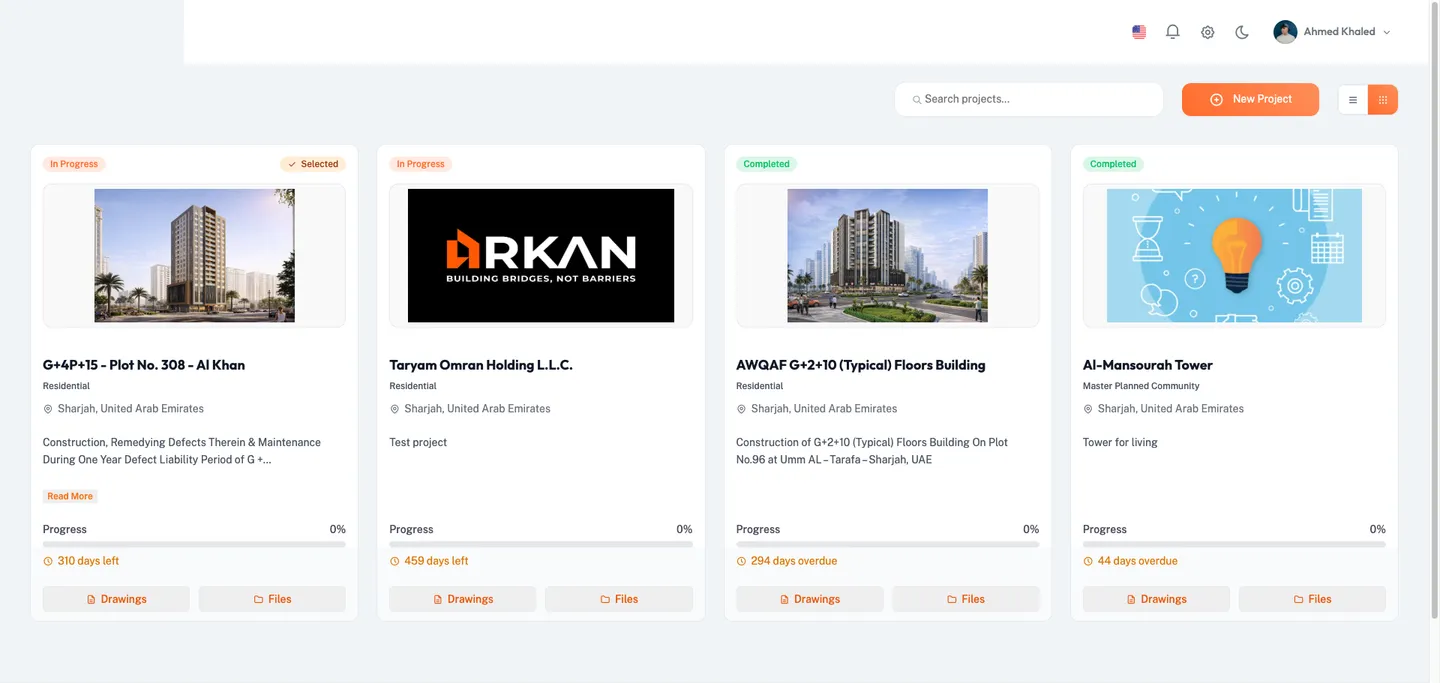 Grid view of projects