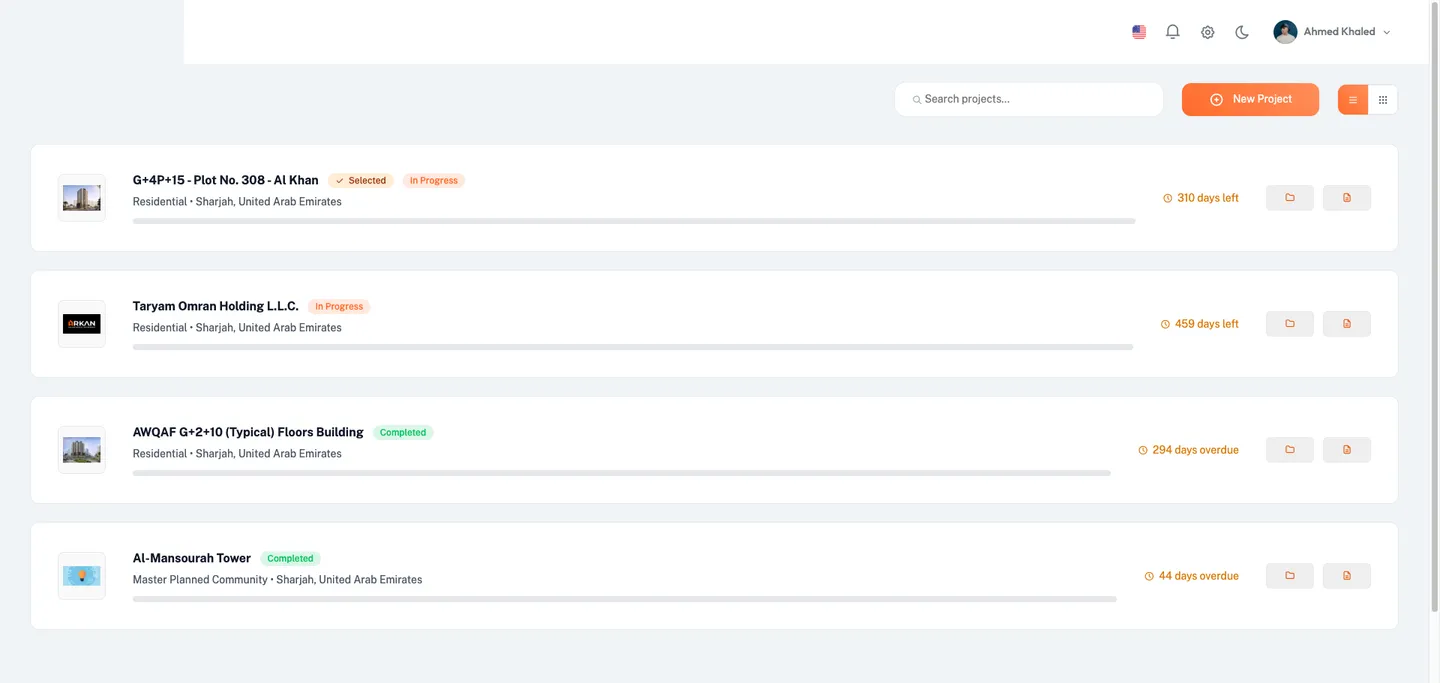 List view of projects