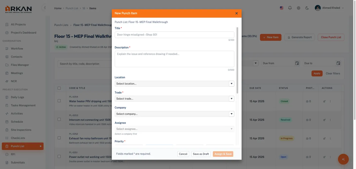 New Punch Item Modal