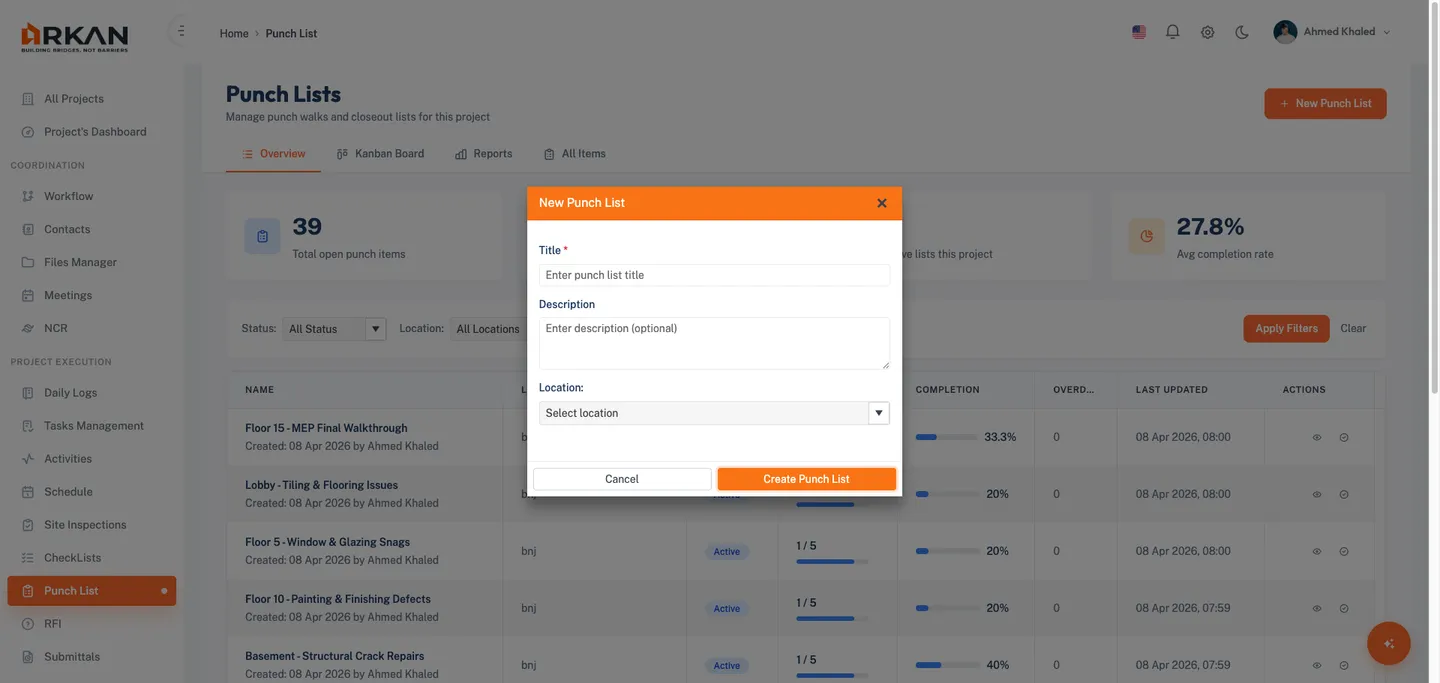 New Punch List Dialog