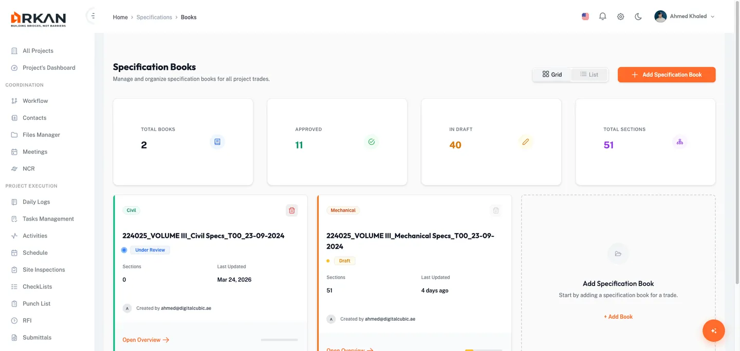 Specification Books Page