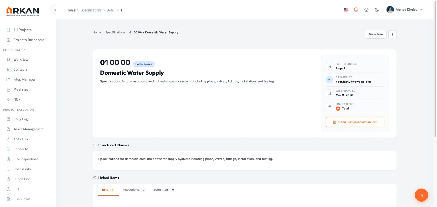Specification Detail Page